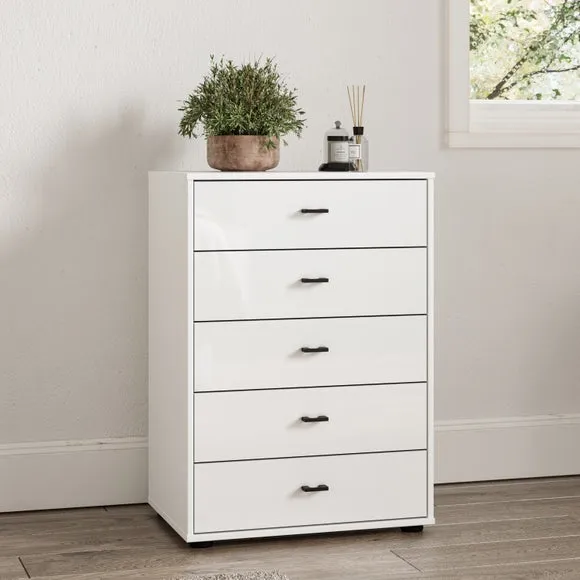 Small 5-Drawer Chest with Glass Fronts - Off-White