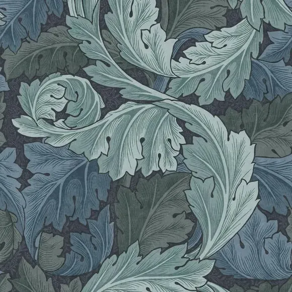 Acanthus Leaf Wallpaper - Blue, Paper