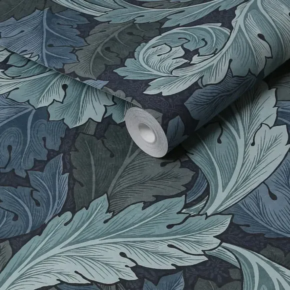 Acanthus Leaf Wallpaper - Blue, Paper