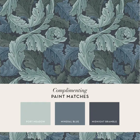 Acanthus Leaf Wallpaper - Blue, Paper