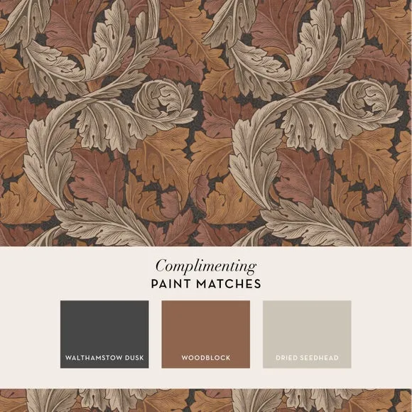 Acanthus Leaf Wallpaper - Burnt Orange, Paper