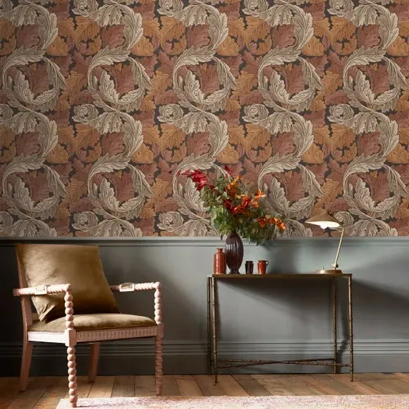 Acanthus Leaf Wallpaper - Burnt Orange, Paper