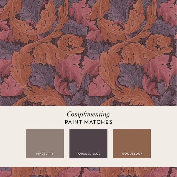 Acanthus Leaf Wallpaper - Plum, Paper