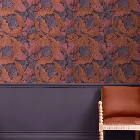 Acanthus Leaf Wallpaper - Plum, Paper