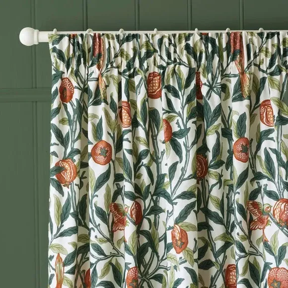 Bird Pomegranate Pencil Pleat Curtains - Forest image