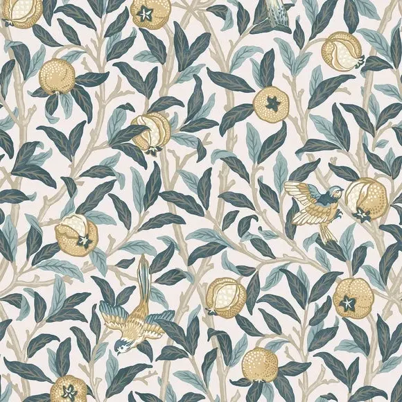 Bird Pomegranate Wallpaper - Blue, Paper