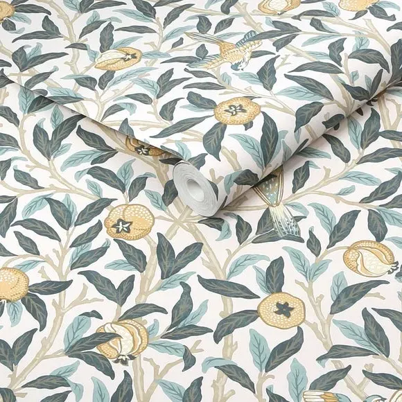 Bird Pomegranate Wallpaper - Blue, Paper