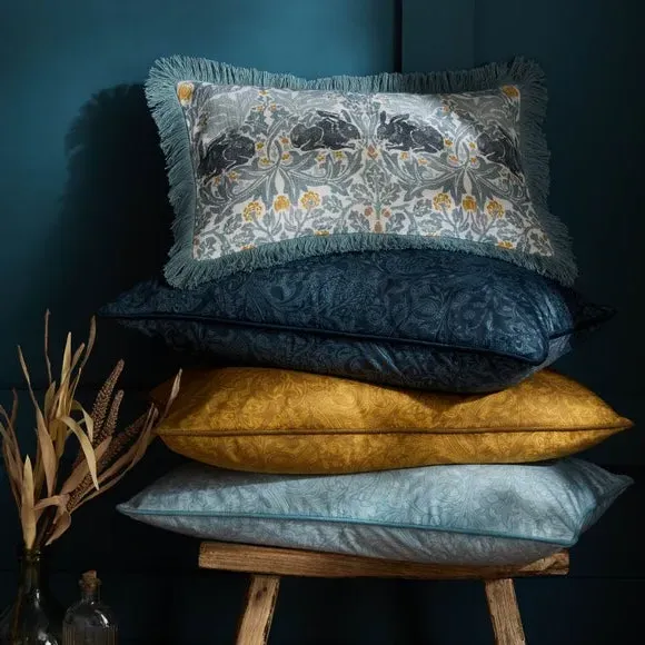 Brother Rabbit Cushion with Fringe - Blue, Cotton