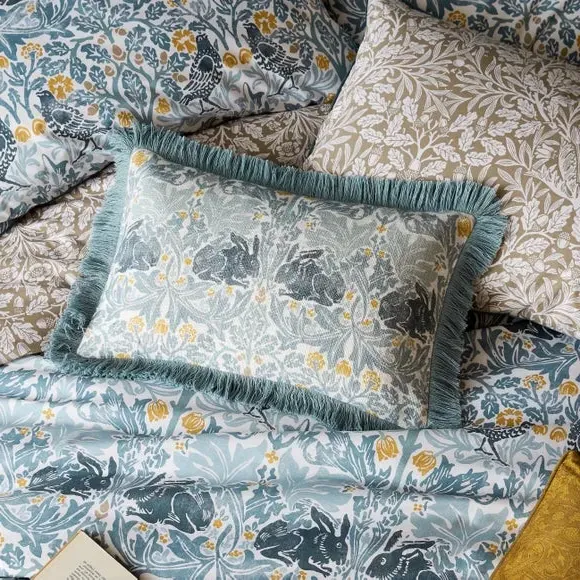 Brother Rabbit Cushion with Fringe - Blue, Cotton image