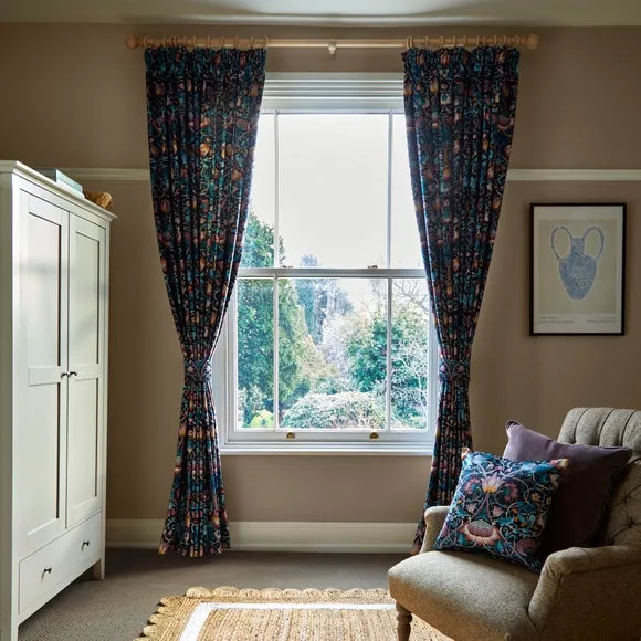 Curtain Tieback with Lodden Pattern - Navy Blue, Velvet