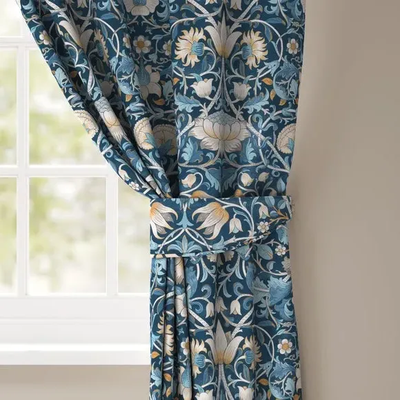 Curtain Tieback with Lodden Pattern - Navy Blue, Velvet