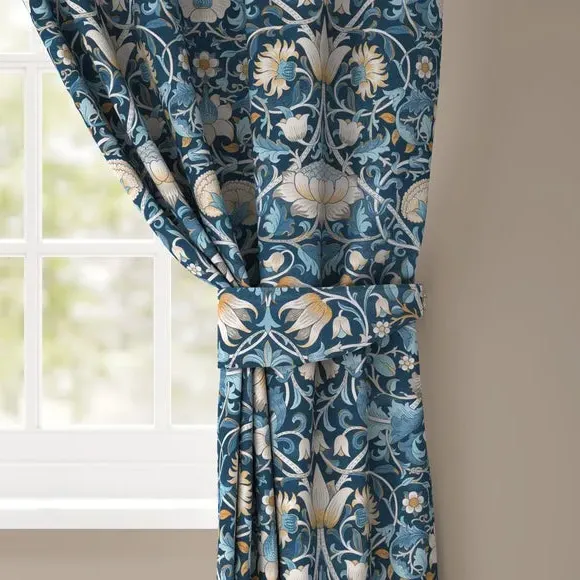 Curtain Tieback with Lodden Pattern - Navy Blue, Velvet