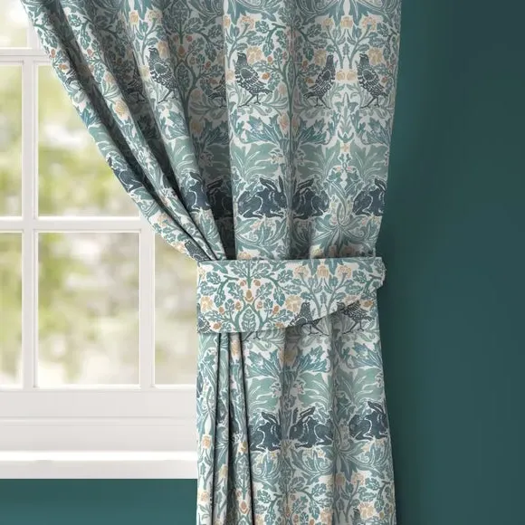 Curtain Tieback with Rabbit Print - Aqua, Cotton image
