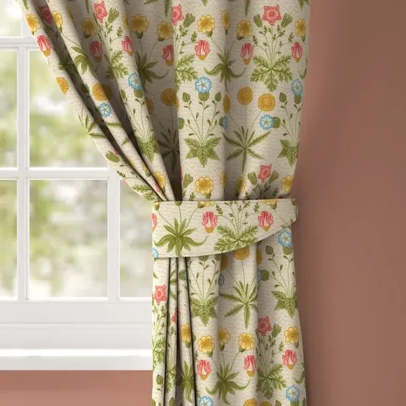 Embroidered Curtain Tieback - Natural, Cotton