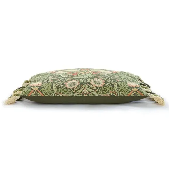 Floral Cushion with Tassels - Green, Cotton