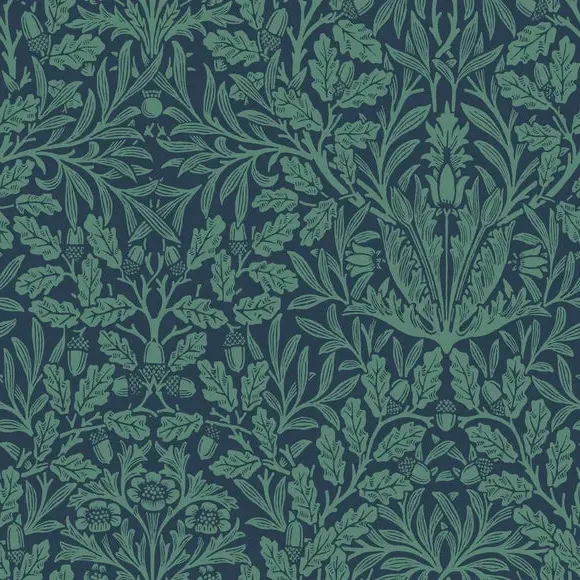 Floral Wallpaper with Acorn Design - Blue