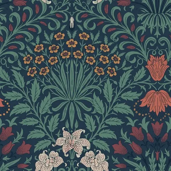 Floral Wallpaper with Bold Print - Blue