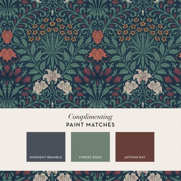 Floral Wallpaper with Bold Print - Blue