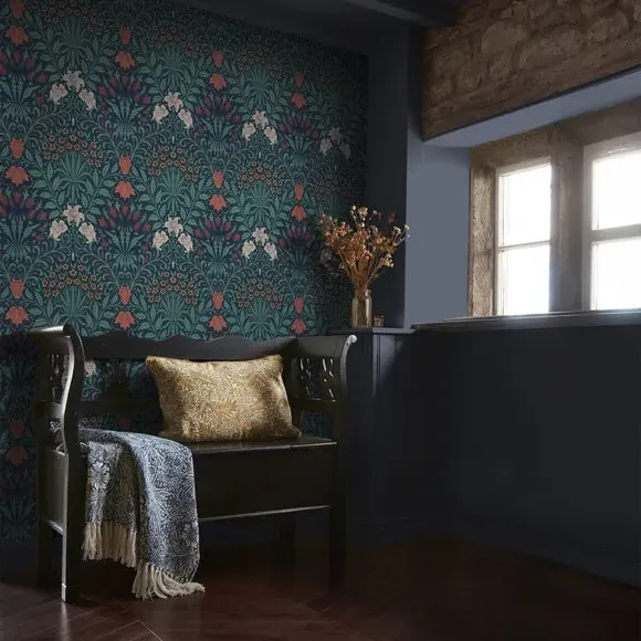 Floral Wallpaper with Bold Print - Blue image