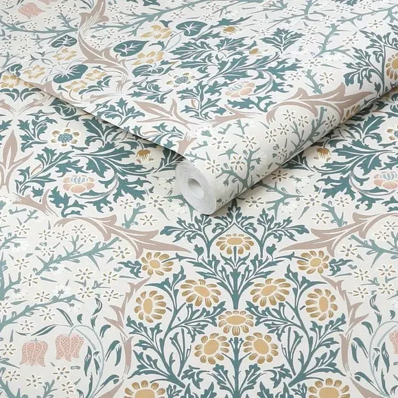 Floral Wallpaper with Matte Finish - Green