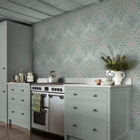 Garden Cottage Wallpaper - Blue, Matt Finish image
