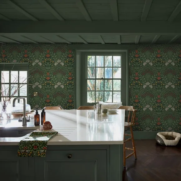 Garden Floral Wallpaper - Green, Paste-the-Wall image