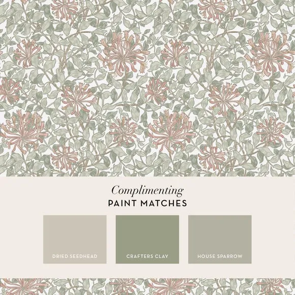 Honeysuckle Floral Wallpaper - Green, Paper