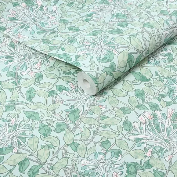 Honeysuckle Pattern Wallpaper - Blue, Paper