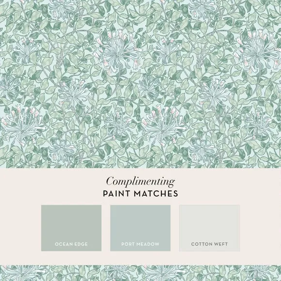 Honeysuckle Pattern Wallpaper - Blue, Paper
