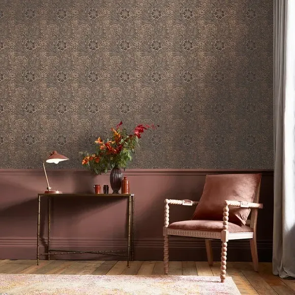 Marigold Floral Wallpaper - Charcoal, Fibrous image