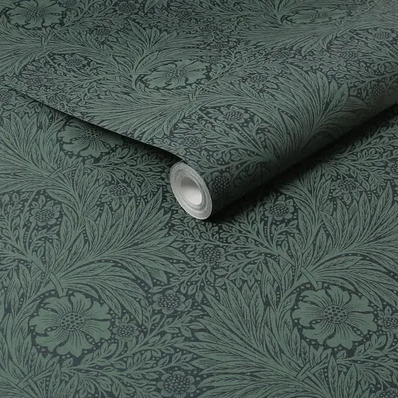 Marigold Floral Wallpaper - Teal, Fibrous