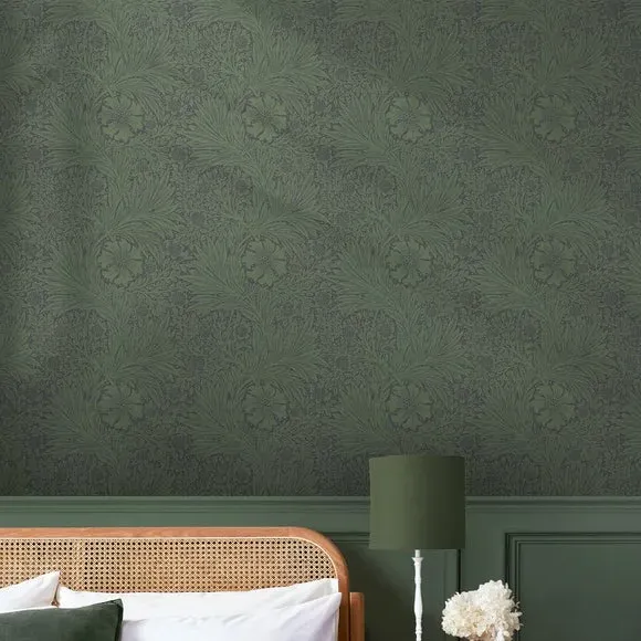 Marigold Floral Wallpaper - Teal, Fibrous