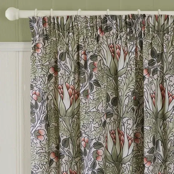 Pencil Pleat Curtains Artichoke Print - Sage image