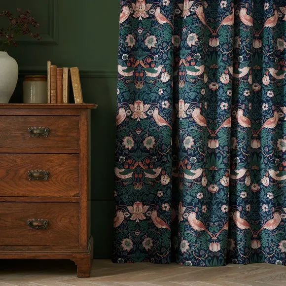 Pencil Pleat Curtains with Pattern - Navy, Velvet