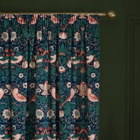 Pencil Pleat Curtains with Pattern - Navy, Velvet