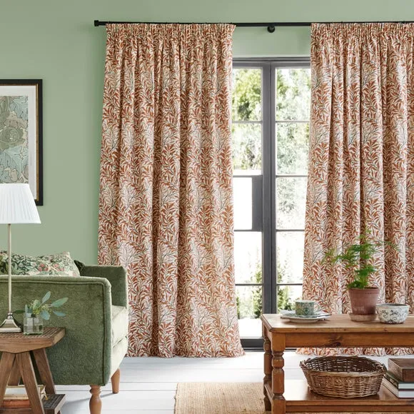 Pencil Pleat Curtains with Willow Pattern - Spice