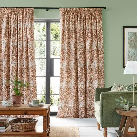 Pencil Pleat Curtains with Willow Pattern - Spice