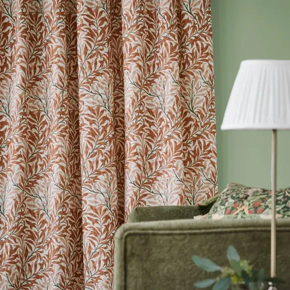 Pencil Pleat Curtains with Willow Pattern - Spice