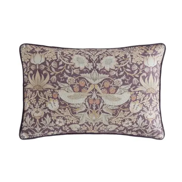 Piped Cushion with Floral Design - Purple, Cotton