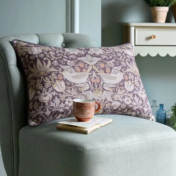 Piped Cushion with Floral Design - Purple, Cotton image