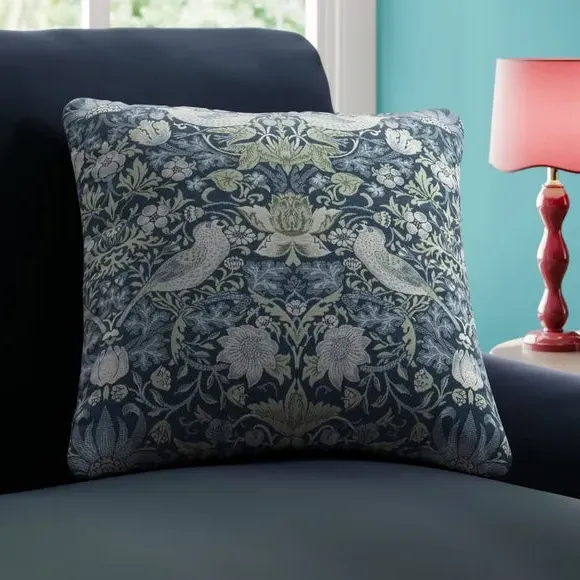 Strawberry Thief Cushion Cover - Denim, Polyester