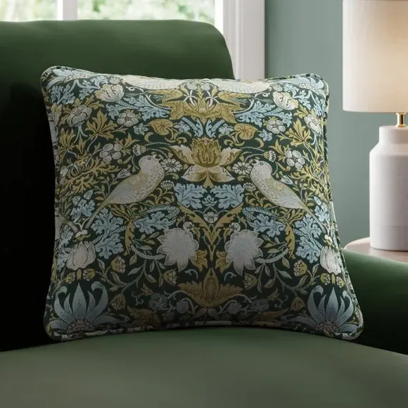 Strawberry Thief Cushion Cover - Emerald, Polyester