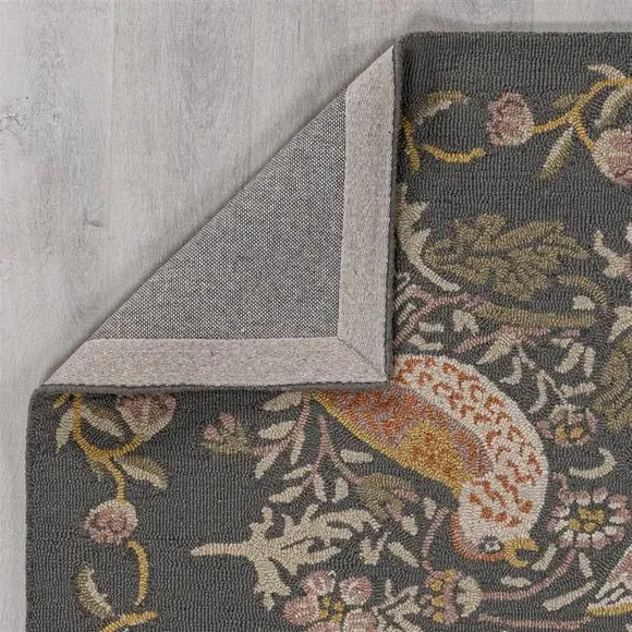 Strawberry Thief Wool Rug - Clay, Handcrafted