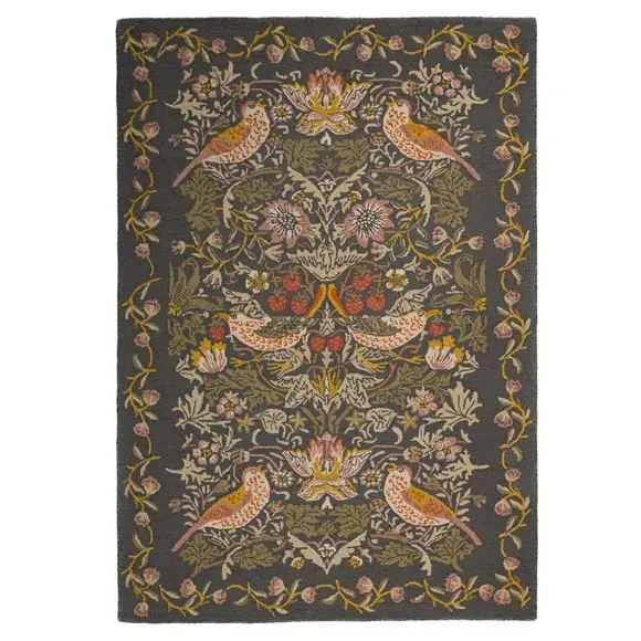 Strawberry Thief Wool Rug - Clay, Handcrafted