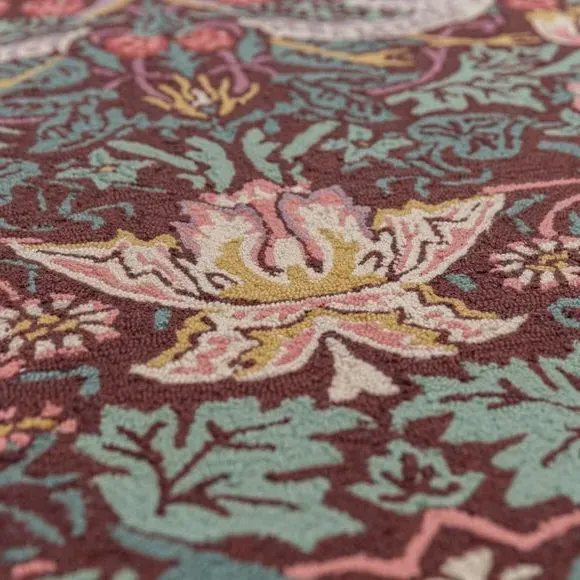 Strawberry Thief Wool Rug - Merlot, Handcrafted