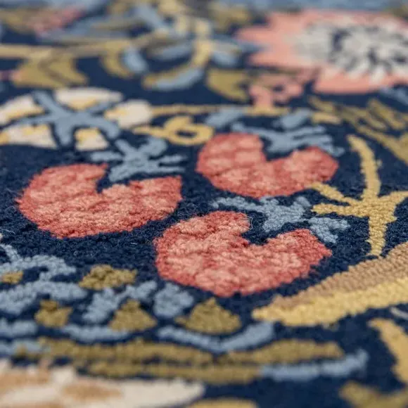 Strawberry Thief Wool Rug - Midnight, Handcrafted