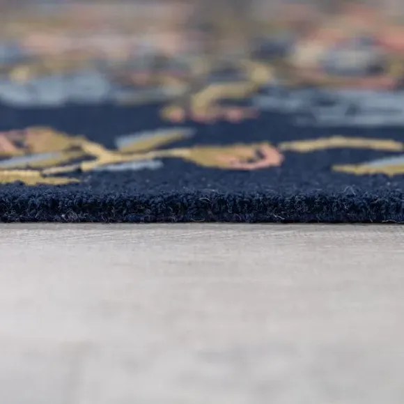 Strawberry Thief Wool Rug - Midnight, Handcrafted