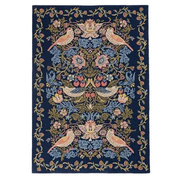 Strawberry Thief Wool Rug - Midnight, Handcrafted