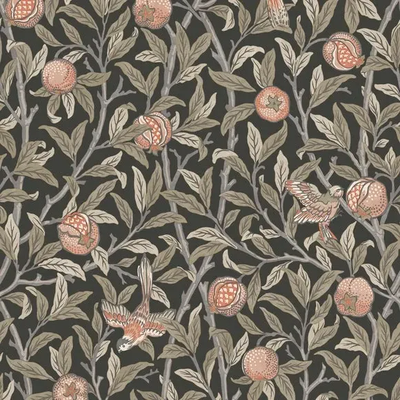 Bird Pomegranate Wallpaper - Charcoal