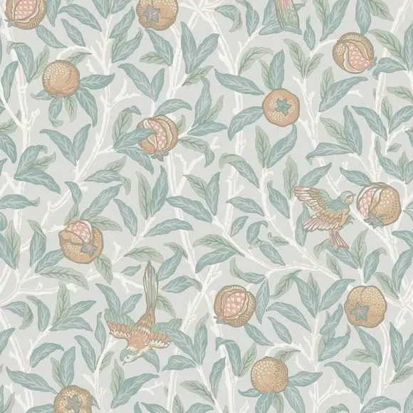 Bird Pomegranate Wallpaper - Duck Egg